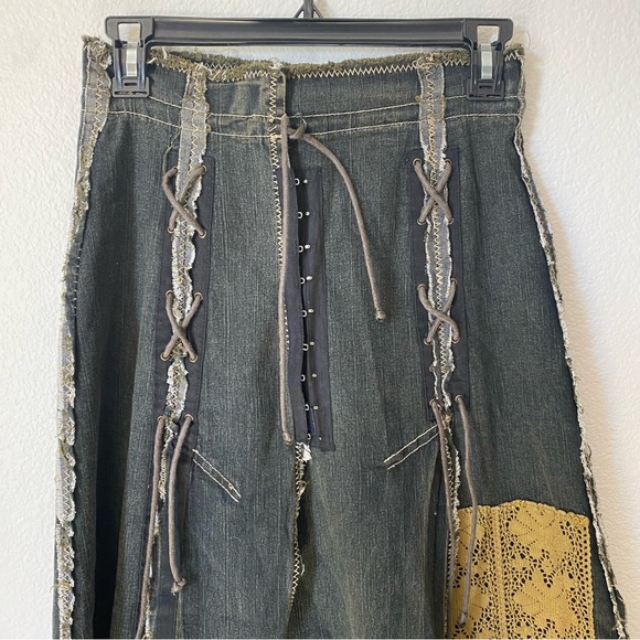 Alberto Makali Distressed Patch Denim Midi Skirt - Picture 2 of 4